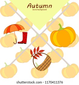 pumpkin umbrella rubber boots fallen leaf basket autumnal vector background