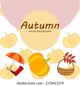 pumpkin umbrella rubber boots fallen leaf basket autumnal vector background