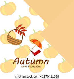 pumpkin umbrella rubber boots fallen leaf basket autumnal vector background