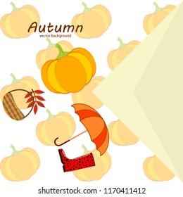 pumpkin umbrella rubber boots fallen leaf basket autumnal vector background