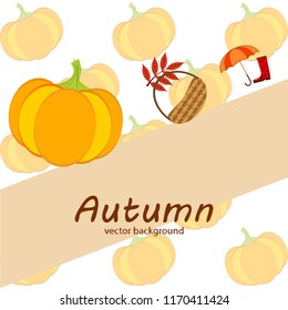 pumpkin umbrella rubber boots fallen leaf basket autumnal vector background