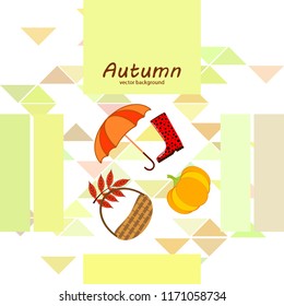 pumpkin umbrella rubber boots fallen leaf basket autumnal vector background