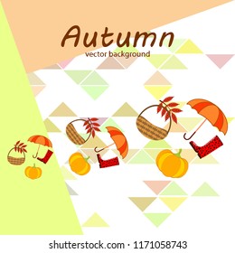 pumpkin umbrella rubber boots fallen leaf basket autumnal vector background