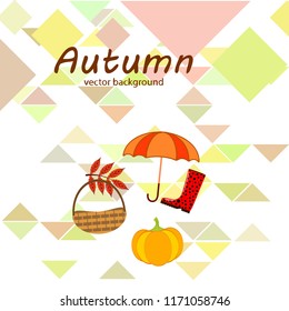 pumpkin umbrella rubber boots fallen leaf basket autumnal vector background