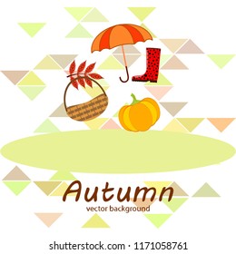 pumpkin umbrella rubber boots fallen leaf basket autumnal vector background
