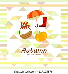 pumpkin umbrella rubber boots fallen leaf basket autumnal vector background