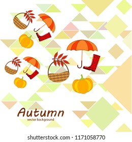 pumpkin umbrella rubber boots fallen leaf basket autumnal vector background