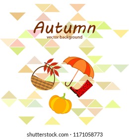 pumpkin umbrella rubber boots fallen leaf basket autumnal vector background