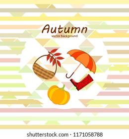 pumpkin umbrella rubber boots fallen leaf basket autumnal vector background