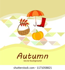 pumpkin umbrella rubber boots fallen leaf basket autumnal vector background