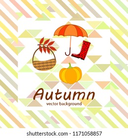 pumpkin umbrella rubber boots fallen leaf basket autumnal vector background