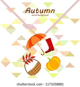 pumpkin umbrella rubber boots fallen leaf basket autumnal vector background