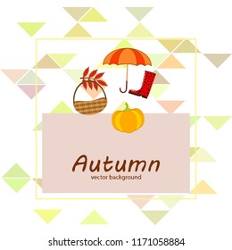 pumpkin umbrella rubber boots fallen leaf basket autumnal vector background