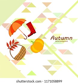 pumpkin umbrella rubber boots fallen leaf basket autumnal vector background