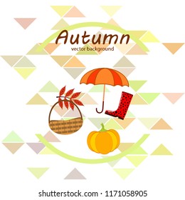 pumpkin umbrella rubber boots fallen leaf basket autumnal vector background