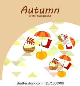 pumpkin umbrella rubber boots fallen leaf basket autumnal vector background