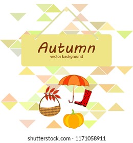 pumpkin umbrella rubber boots fallen leaf basket autumnal vector background