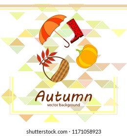 pumpkin umbrella rubber boots fallen leaf basket autumnal vector background