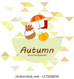 pumpkin umbrella rubber boots fallen leaf basket autumnal vector background
