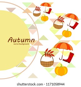 pumpkin umbrella rubber boots fallen leaf basket autumnal vector background