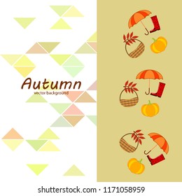 pumpkin umbrella rubber boots fallen leaf basket autumnal vector background