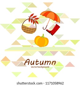 pumpkin umbrella rubber boots fallen leaf basket autumnal vector background