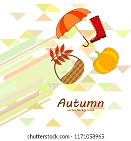 pumpkin umbrella rubber boots fallen leaf basket autumnal vector background
