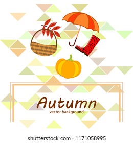 pumpkin umbrella rubber boots fallen leaf basket autumnal vector background