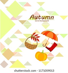 pumpkin umbrella rubber boots fallen leaf basket autumnal vector background