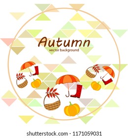 pumpkin umbrella rubber boots fallen leaf basket autumnal vector background