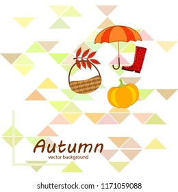 pumpkin umbrella rubber boots fallen leaf basket autumnal vector background