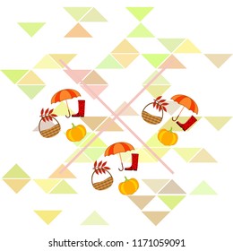 pumpkin umbrella rubber boots fallen leaf basket autumnal vector background