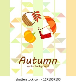 pumpkin umbrella rubber boots fallen leaf basket autumnal vector background
