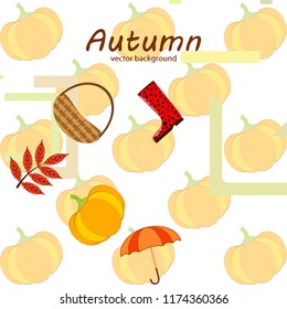 pumpkin umbrella rubber boots fallen leaf basket autumnal vector background