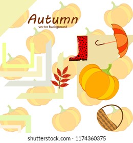pumpkin umbrella rubber boots fallen leaf basket autumnal vector background