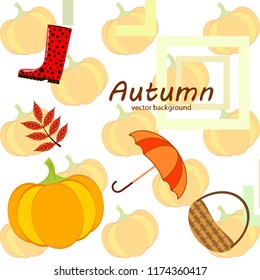 pumpkin umbrella rubber boots fallen leaf basket autumnal vector background