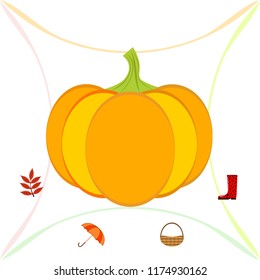 pumpkin umbrella rubber boots fallen leaf basket autumnal vector background