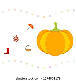 pumpkin umbrella rubber boots fallen leaf basket autumnal vector background