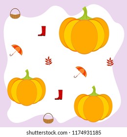 pumpkin umbrella rubber boots fallen leaf basket autumnal vector background