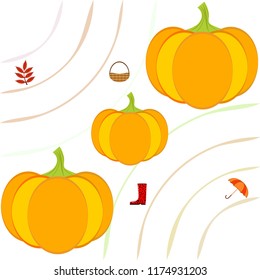 pumpkin umbrella rubber boots fallen leaf basket autumnal vector background