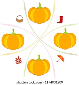 pumpkin umbrella rubber boots fallen leaf basket autumnal vector background