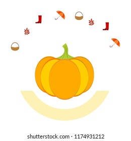 pumpkin umbrella rubber boots fallen leaf basket autumnal vector background