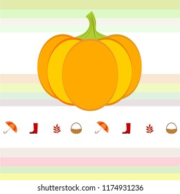 pumpkin umbrella rubber boots fallen leaf basket autumnal vector background