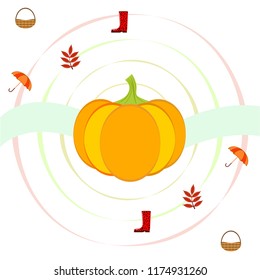 pumpkin umbrella rubber boots fallen leaf basket autumnal vector background