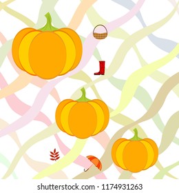 pumpkin umbrella rubber boots fallen leaf basket autumnal vector background