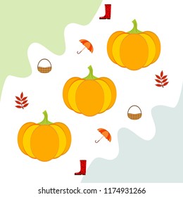 pumpkin umbrella rubber boots fallen leaf basket autumnal vector background