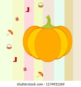 pumpkin umbrella rubber boots fallen leaf basket autumnal vector background