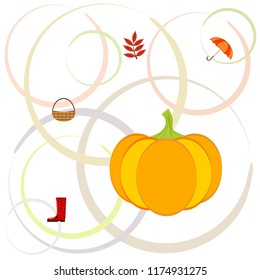 pumpkin umbrella rubber boots fallen leaf basket autumnal vector background