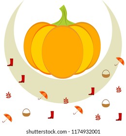 pumpkin umbrella rubber boots fallen leaf basket autumnal vector background