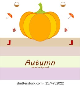 pumpkin umbrella rubber boots fallen leaf basket autumnal vector background